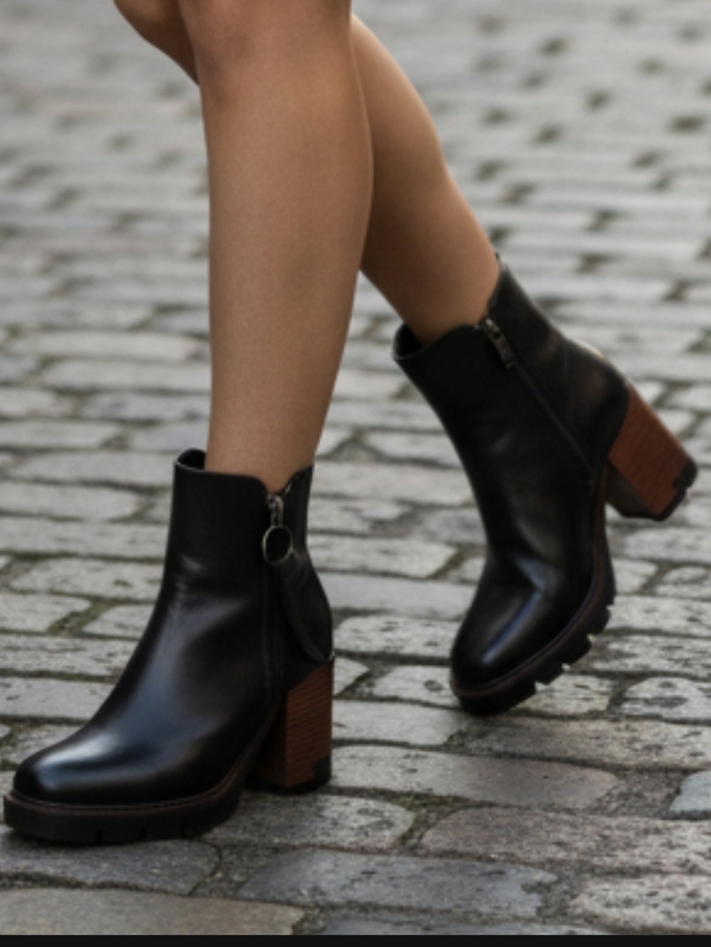 Patrizia by Spring Step Black Leather Block Heel Ankle Boots EU 36 / US 6